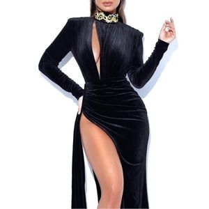 Black High Slit Gown Dress
